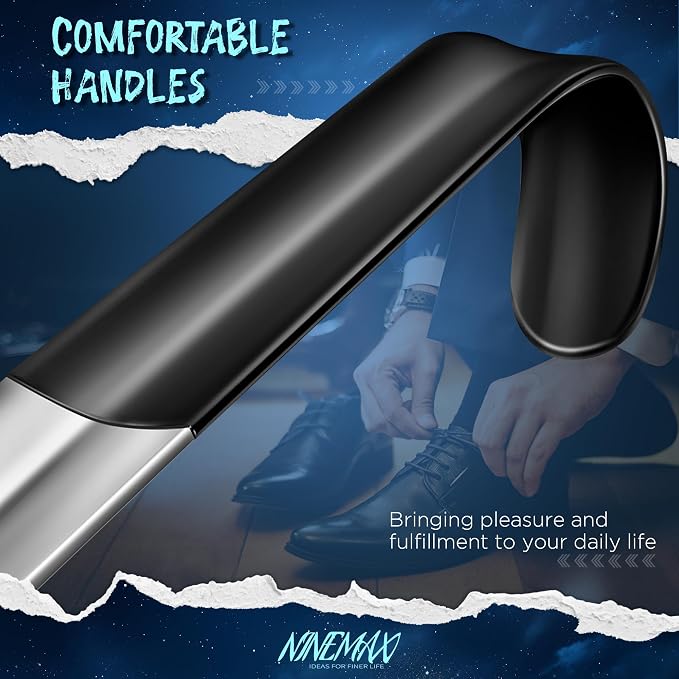 NINEMAX Shoe Horn Long Handle for Seniors Men Women, Metal Long Shoehorn for Boots Stainless Steel Shoe Spoon Helper 16.5''(Pack of 2)