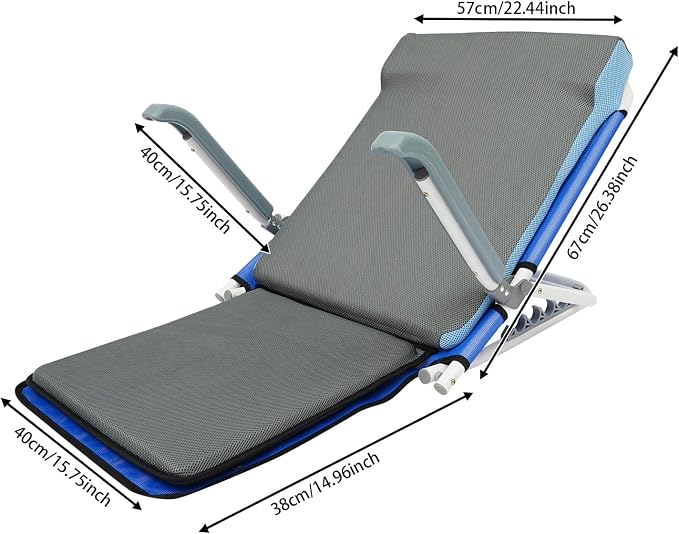 Adjustable Bed Backrest, Portable Folding Backrest for Elderly Patient Care, 20-75° Adjustable Lifting Back Support with 198 lbs Weight Capacity (Blue)