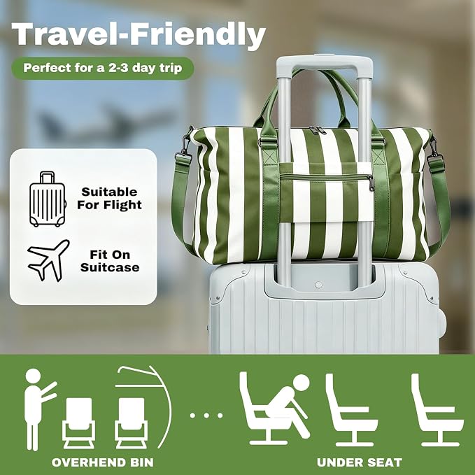 Travel Duffle Bag for Women, Carry On Weekender Tote with Trolley Sleeve | Waterproof overnight bag for gym, sports, hospital stays, labor and delivery; spacious carry-on design for short trips.