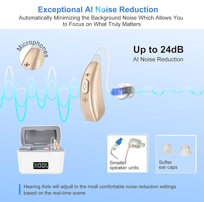 Rechargeable Hearing Aids, 16-Channel Digital OTC Hearing Aid for Seniors with Noise Cancelling and Volume Control, Amplifier for Adults Mild to Moderate Hear Loss, Portable Behind-the-Ear Aid