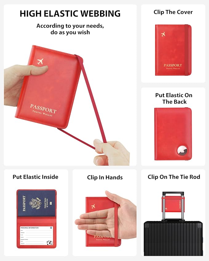 Stouchi AirTag Passport Holder – Slim RFID Travel Wallet | Ultra-slim, Waterproof PU Leather, 5 Card Slots, RFID Blocking, AirTag Slot – Perfect for US Passports
