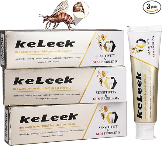 3PCS Bee Wasp Venom Multi-Peptides Toothpaste for Bleeding Gums,Gingivitis Treatment Repair,Sensitive Teeth,Mouth Sores,Plaque-12 Hours Breath Fresheners- 3.7 OZ(3 Pack)