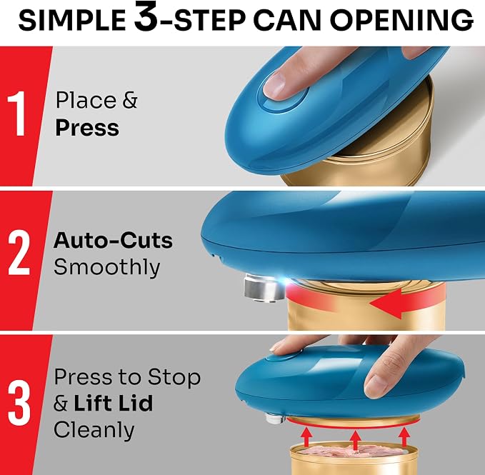 MUELLER HOME SmoothEdge Auto Electric Can Opener, Blue | Battery-Operated, One-Touch w Magnet Lid Lifter, Smooth-Edge Cut Technology, Portable Hands-Free Automatic