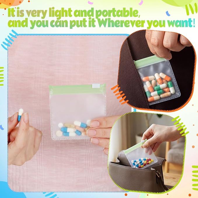 Sherr 35 Pcs Pill Pouch Bags with Zipper Pill Pouch Set Travel Reusable Translucent Medicine Organizer Self Sealing Plastic Bag with Slide Lock for Storage(Sage Green,3 x 3 Inch,Blank Style)