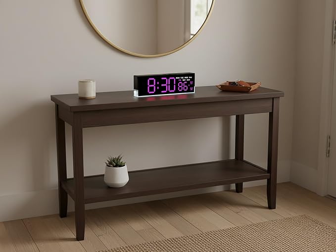 7-Inch Modern LED Digital Alarm Clock with Dual Alarms & Soft Bottom Light｜Displays Time, Date, Day, Temperature｜3-Level Auto/Manual Brightness, DST, USB or Battery Powered Desk Clock,Rose-Red