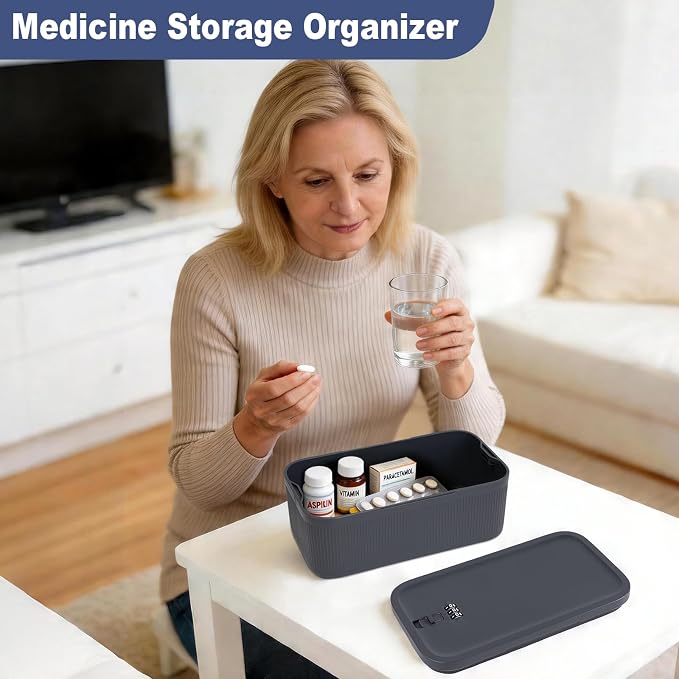 Lock Box for Medication, Medicine Lock Box with Small Mesh Zipper Pouch, Lockable Storage Box with Code for Phone Medicine Snack, BPA-Free Lock Box for Fridge, Home, Office, School, Gift