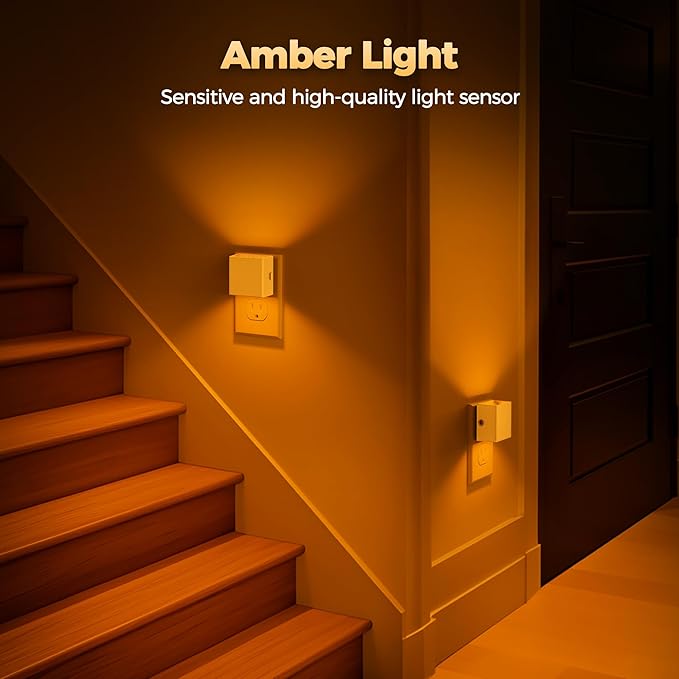 DORESshop LED Night Lights Plug into Wall [2 Pack], Plug in Nightlight, 3 Level Brightness Adjustable Night Light, Dusk to Dawn Sensor, Nightlights for Adults, Bedroom, Bathroom, Hallway, Amber
