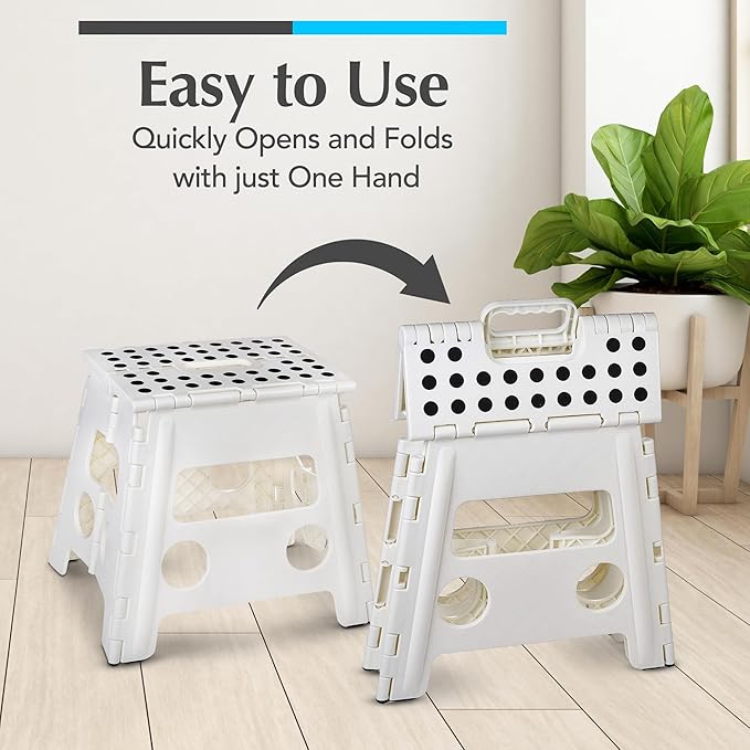 Handy Laundry Folding Lightweight Step Stool - Sturdy Enough to Support Adults - Opens Easy with One Flip - Great for Kitchen, Bathroom or Bedroom (White - 13 inch)