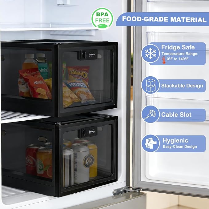 Medicine Lock Box for Safe Medication, Plastic Lockable Storage Box for Food, Snacks, Med, Phone, Large Lockable Organizer for Refrigerator, Office, School, Home Safety