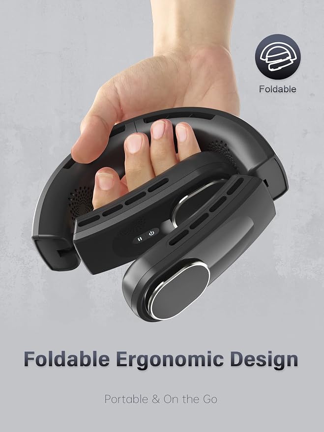 ChillGo Neck Fan, 4 Turbo Foldable Portable Fans - Personal Bladeless Fan | 5200mAh with Strong Airflow, Neck Fans that Blow Cold Air with 4 Vent Small Mini Fans Wearable Cooling Fan for Travel Outdoor