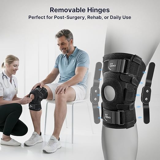 Fit Geno Hinged Knee Brace for Meniscus Tear: Adjustable Support for Knee Pain w/Built-in Side Stabilizers & Removable Metal Hinges for ACL MCL Injury or Surgery Recovery - Men and Women