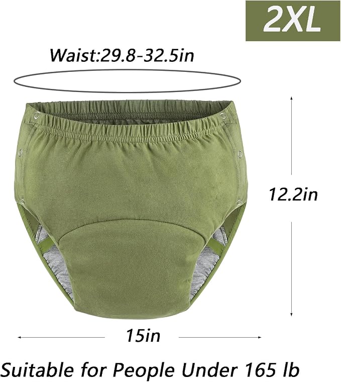 Reusable Adult Diapers Incontinence Adults Leak Proof Cotton Cloth Underwear Washable Elderly Incontinence Cotton Nappies with Button Pull on Cover Pants for Seniors Disability Postpartum