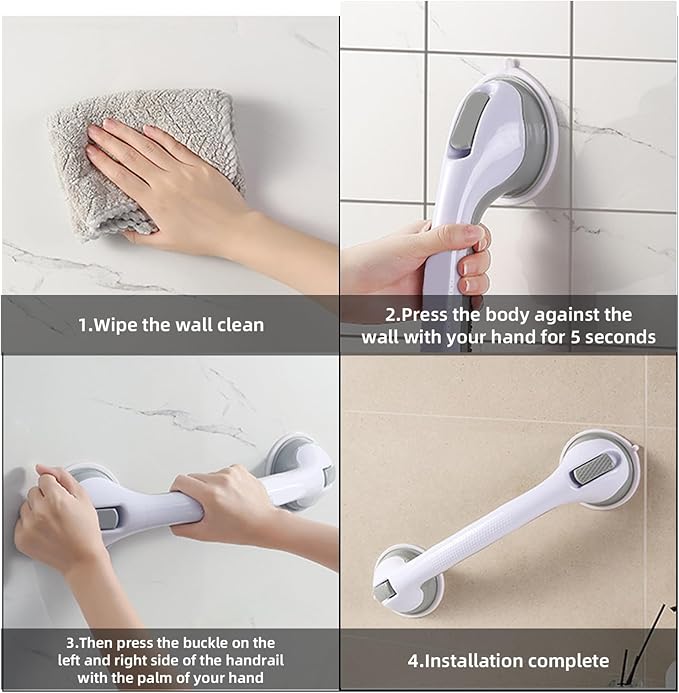 2-Pack Grab Bars for Bathtubs and Showers, 16 inch Shower Handle Suction Shower Bar, Safety Bars for Shower Chair, Bathroom Grab Bar for Senior，No Drilling Removable (Gray, 16 inch)