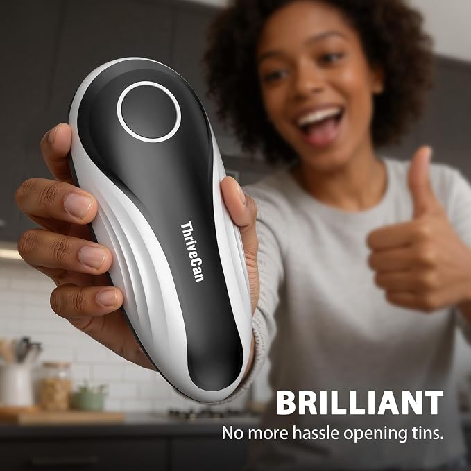 Can Opener Electric, Rechargeable One Press Automatic Can Opener, Side Cut Smooth Edge Hands Free, Fits All Can Sizes, Safe Kitchen Gadget Easy Use Tool for Seniors with Arthritis, Quick Open (Black)