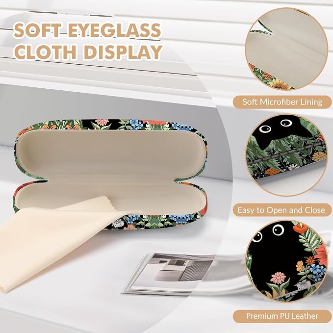 Glasses Case Hard Shell,Portable Protective Eyeglasses Case, Eyeglass Holder Box with Cleaning Cloth, for men women