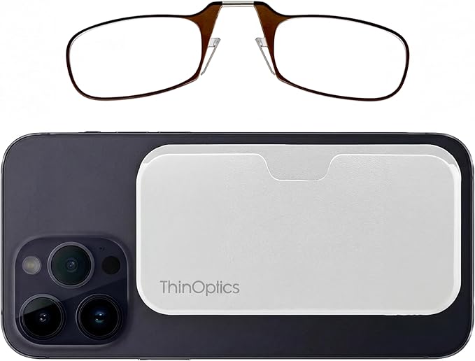 Always With You by ThinOptics Classic Reading Glasses + Case that Sticks to Your Phone - Ultra-Thin Armless Pocket Readers