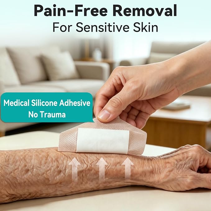 Dimora Silicone Foam Dressing with Border Adhesive 4"x4" Wound Dressing First Aid Bandage for Wound Care 10 Pack