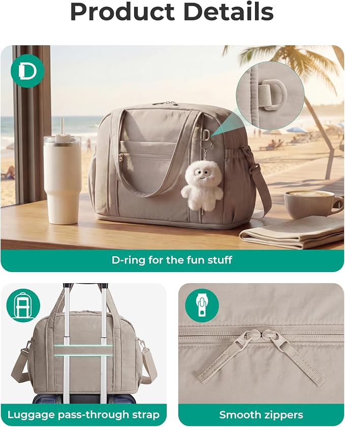 BAGSMART Expandable Personal Item Travel Bag, Lightweight Gym Bag for Women, 24L Weekender Travel Duffle with Toiletry Bag, Carry on Overnight Duffel, Camel
