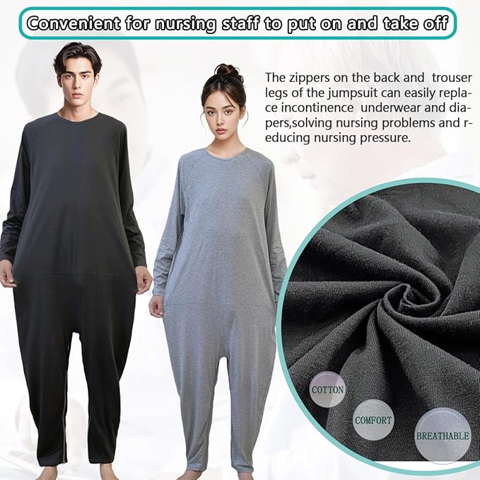 Unisex Anti-Strip Jumpsuit with Back and Leg Zipper,Suitable for Seniors,Incontinence Care,Dementia,Alzheimer’s