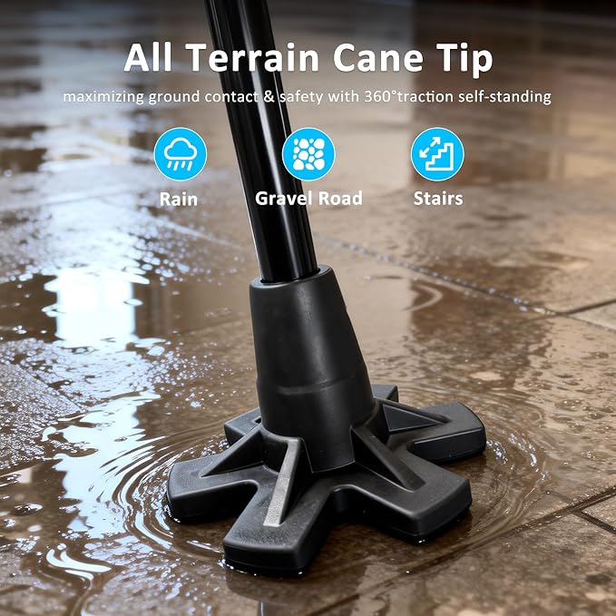 REHAND Adjustable Walking Cane for Seniors Adults - Ergonomic Anti-Slip Grip, 10 Height Settings (40"-49"), 350lbs Weight Capacity, Self-Standing Foldable Cane with Enhanced Anti Slip Base