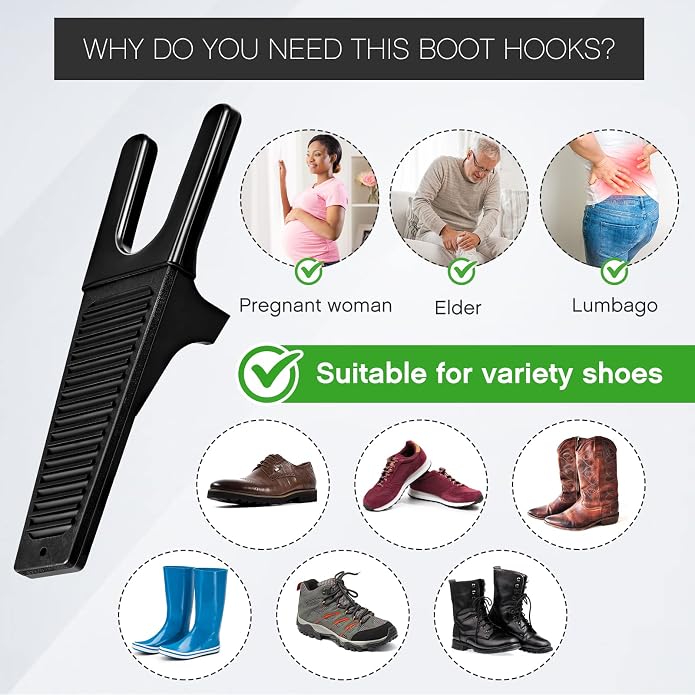 Cunhill 3 Pcs Boot Hook and Jack Set, Long Handle Cowboy Boot Puller, Stainless Steel & Wood, No Bending Required, For Seniors, Disabled, Pregnant Women, Men & Women