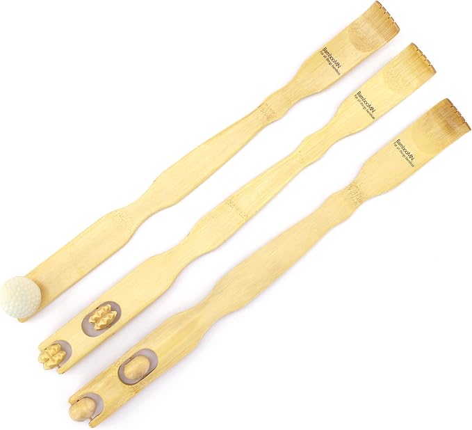 BambooMN 3pc Traditional Bamboo Back Scratcher and Body Relaxation Set