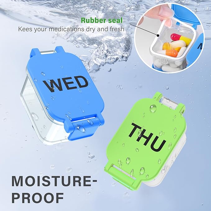 2-Pack Large Waterproof 7-Day Pill Organizer - Extra Large AM/PM Pill Boxes for Vitamins, Fish Oils & Supplements, Portable Daily Medication Dispenser