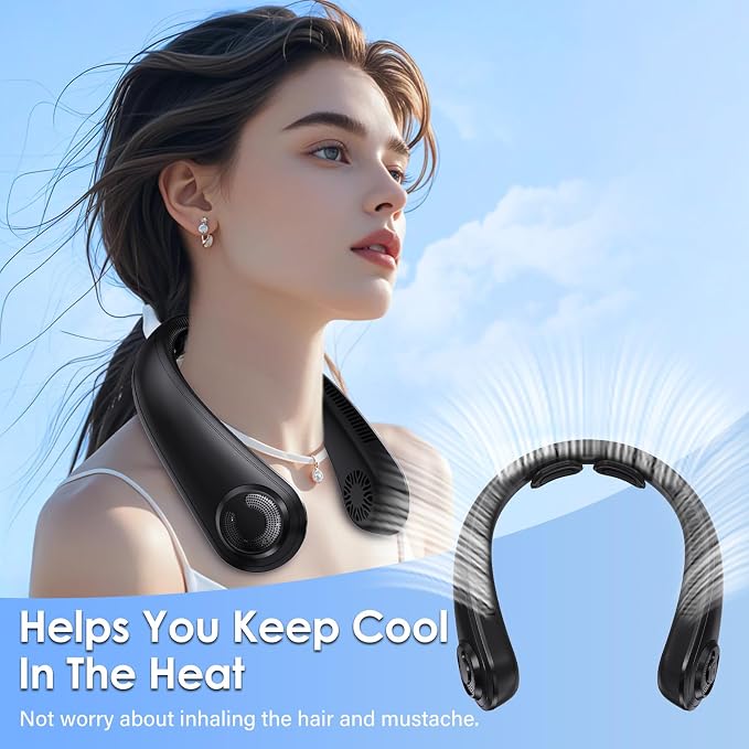Portable Neck Fan with Neck Support, 5 Speeds, Lightweight, Gifts for Father Men Women, Personal Wearable Neck Fans that Blow Cold Air Rechargeable for Hot Flashes, Disneyland, Travel Essentials