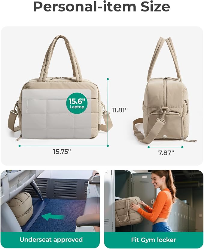 BAGSMART Gym Bag for Women, Carry on Travel Duffel Bag, Water-resistant Weekender with Shoe Compartment for Gym Travel Work, Chocolate, Medium