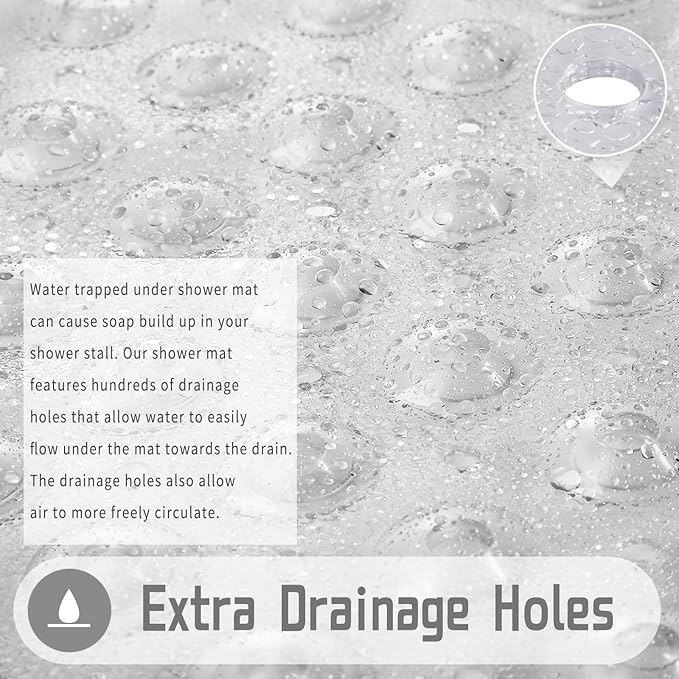 Yimobra Shower Stall Mat Non Slip, 21x21 Inch, Soft Square Bath Mat for Shower with Suction Cups and Drain Holes, Stall Floor Mats for Bathroom, Machine Washable, Bathroom Accessories, Clear