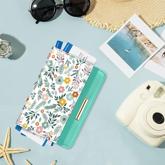 Coco Rossi Passport Holder for Travel Women Slim RFID Passport Cover Wallet | Travel Essentials, Passport Book Holders, Passport Wallet Cover Case, PU Leather, Cute, Thin, Spliced Design, Green Daisy