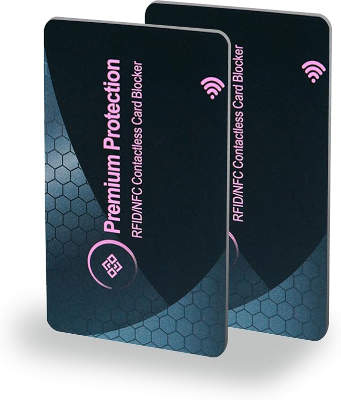 RFID Blocking Card (2 Pack) - 0.9mm Ultra Thin Credit & Debit Card Protector - One Card Shields Your Whole Wallet - Anti Fraud Contactless NFC Wallet Defender for Travel & Passport (Pink)