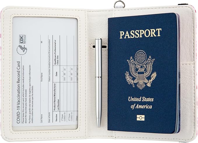 Passport Holder,Cute Passport Cover,Travel Wallet with Credit Card Slots Rfid passport Wallet Waterproof Documents Organizer Women Men (Red rose)