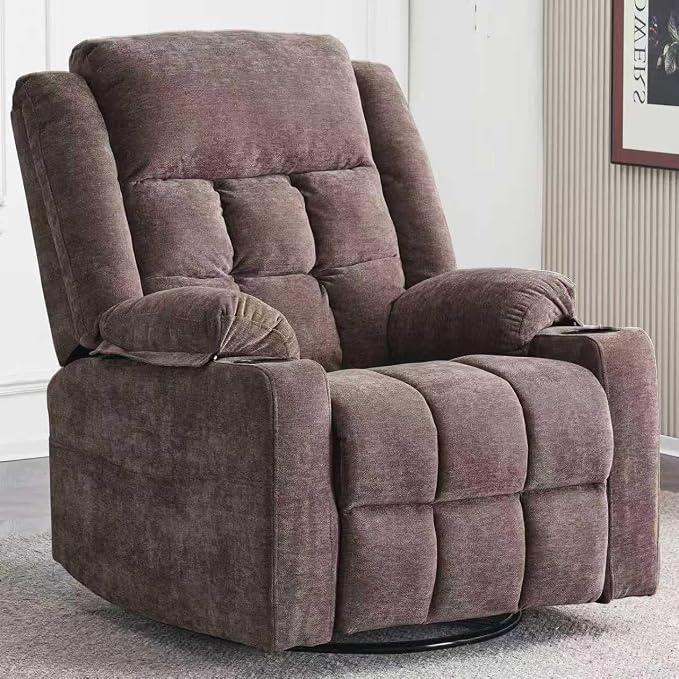 Ketaiyou Power Swivel Rocker Recliner Chair for Adults with Massage and Heat, USB and Type-C Ports, Infinite Position, Electric Glider Reclining Single Sofa Chair for Living Room (Coffee New)