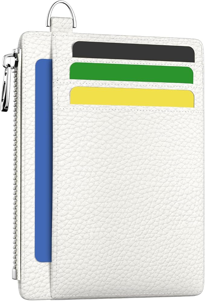 Hancynir White Minimalist Small Wallet Women Credit Card Holder RFID Slim | Zipper Pocket Wallet, Thin Travel Coin Purse, Ladies Women Mens Gifts, Cute Card Case, 6 Card Slots, ID Window, PU Leather