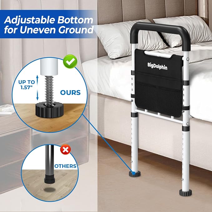 Bed Assist Rail for Elderly - ASTM Approved, 400 LBS Capacity, Tool-Free, Stable Bed Assist Rails for Seniors with Ergonomic Non-Slip Handle & Storage Pocket
