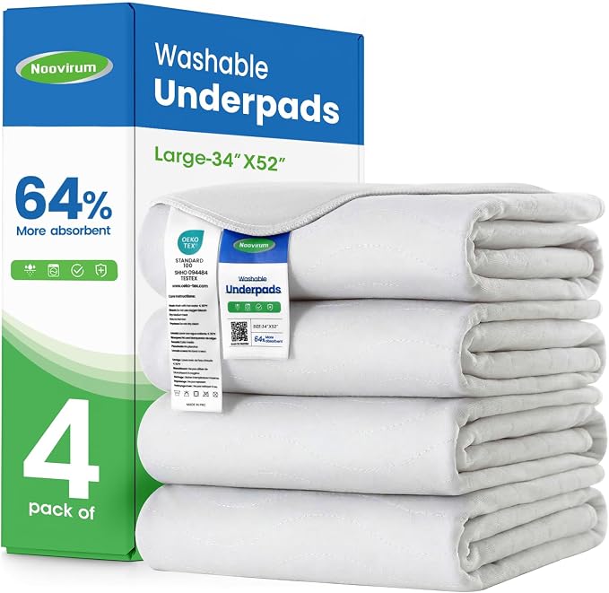 Chuck Pads Washable - 34"x52"(Pack of 4) White - Reusable Bed Underpads for Adults - Chux Pads for Incontinence - Heavy Absorbency Waterproof Mattress Protector for Elderly, Bedwetting