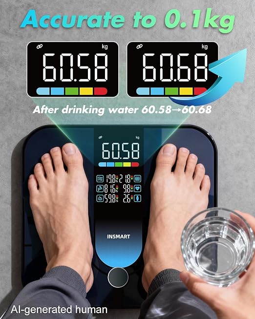 INSMART Smart Scale for Body Weight, Large Display Body Fat Scale, Accurate Weight Scale Digital Bluetooth Bathroom Scale for BMI Heart Rate, 25 Body Composition Analyzer with Fitness APP Sync, 500lbs