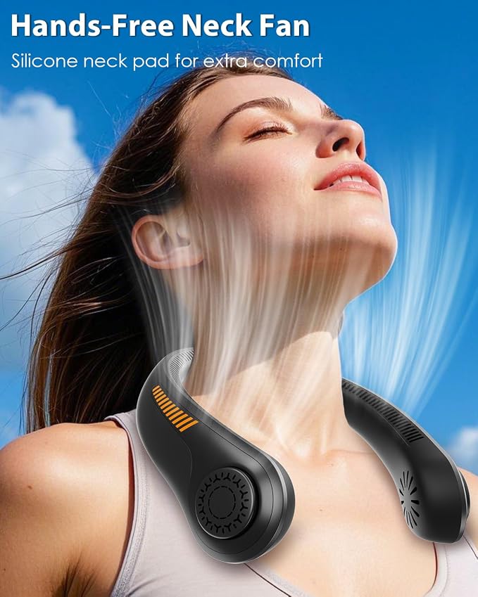 Portable Neck Fan Rechargeable Wearable Personal Fan Blow Cold Air, 5 Speeds, USB Battery, Neck Cooler with Neckbrace, Gift for Men Women, Sports, Gardening, Home, Outdoors, Travel, Camping