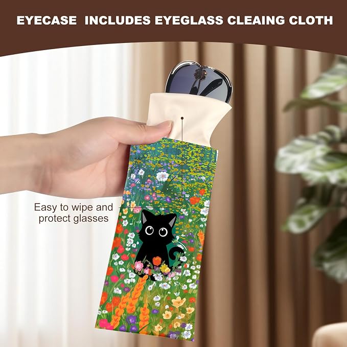 Anikathy 2Pcs Sunglass Eyeglass Glasses Case Soft PU Leather with Cleaning Cloth Cute Glasses Pouch Bag for Men Women Girs