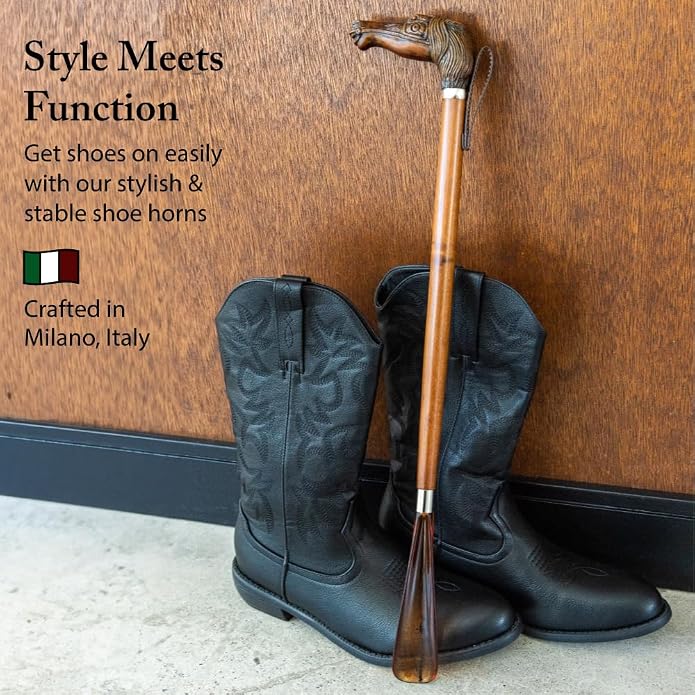 FootFitter 23” Shoe Horn, Premium Long Length Shoe Aid (Made in Italy) | Elegant Tall Build & Premium Crafted Shoehorn to Ease Heel Entry & Protect Shoe Structure, Daily Comfort & Quick On‑Off Use