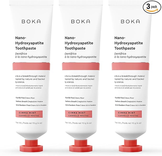 Boka Fluoride Free Toothpaste, Nano Hydroxyapatite Toothpaste, Appropriate for Sensitive Teeth - for Adult Oral Care - Cinnamon Mint Flavor, 4 Fl Oz 3Pk