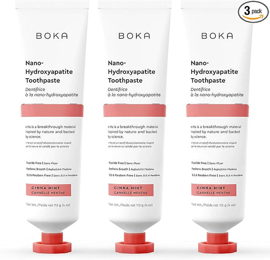 Boka Fluoride Free Toothpaste, Nano Hydroxyapatite Toothpaste, Appropriate for Sensitive Teeth - for Adult Oral Care - Cinnamon Mint Flavor, 4 Fl Oz 3Pk