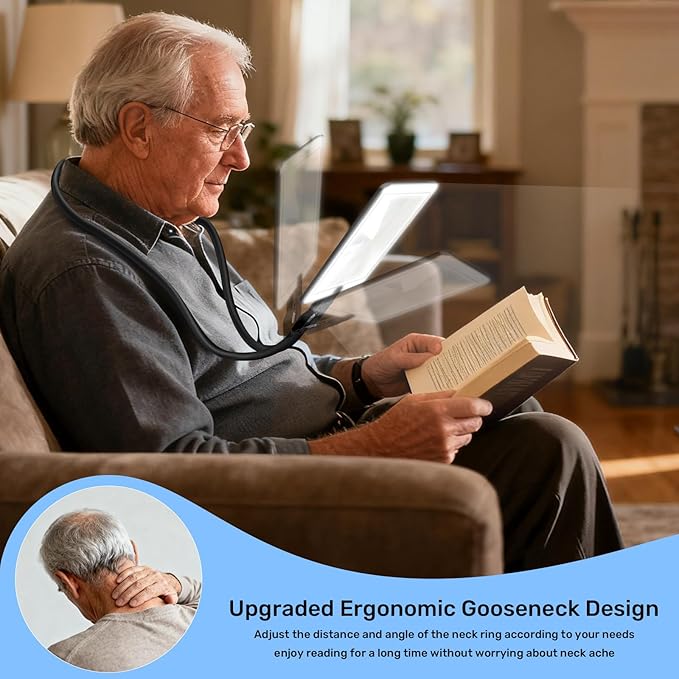 5X Neck Magnifying Glass with Light, Magnifier with Light Hands Free, Full Book Page Magnifier with 3 Light Modes, Flexible Gooseneck for Seniors Reading Low Vision