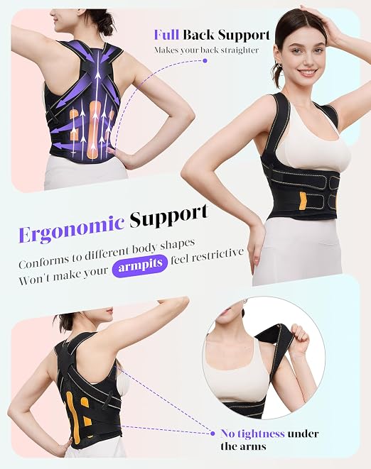 Posture Corrector for Women and Men, 5 Full Back Support Brace Rods, FSA&HSA Eligible, Adjustable Shoulder Straightener, Improving Hunchback Posture, Upper and Lower Back, Neck Pain Relief, Medium