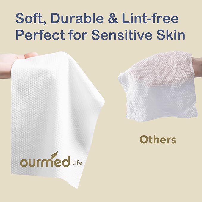 Ourmed Life Compressed Towel Tablets – Portable, Individually Wrapped Disposable Face Towels, Quickly Expand with Water, Soft & Lint-Free, 12‘’x10‘’ for Travel, Camping, Hiking, Backpacking (56 Count)
