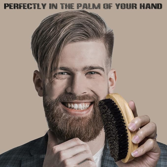 Soft 360 Wave Brush for Men, 100% Pure Boar Bristle Hair Brush for Men, Beech Wood Curved Palm Brush for Fresh Cuts, Beginners, Short Hair Waves & Beard Grooming