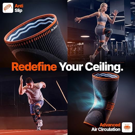 DR. BRACE Elite Compression Knee Brace for Women & Men, (2-Pack) Knee Support Compression Sleeve, Workout Sports Knee Braces for Meniscus Tear, ACL & Arthritis Pain Relief - Check Size Guide Video (Mars, X-Large)