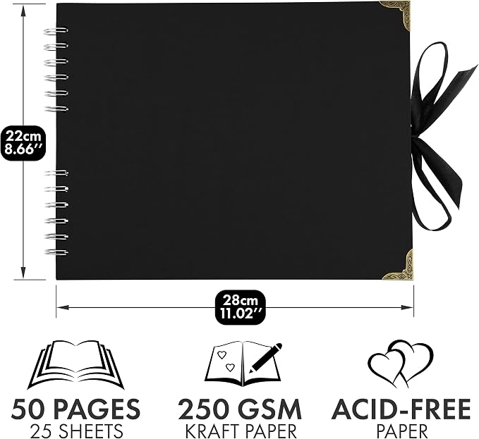 Bstorify Large Scrapbook Photo Albums 50 Pages (11 x 8.5 inch) Black Thick Kraft Paper, Memory Book - Ideal for Your Scrapbooking, Art & Craft Projects