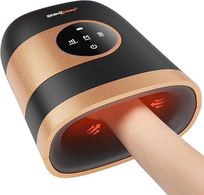 Shine Well Hand Massager - Cordless Hand Massager with Heat and Compression for Arthritis and Carpal Tunnel - Muscles Pain Relief from Wrist to Palm and Finger, Gifts for Women